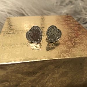 Authentic Michael Kors Silver Heart Earrings